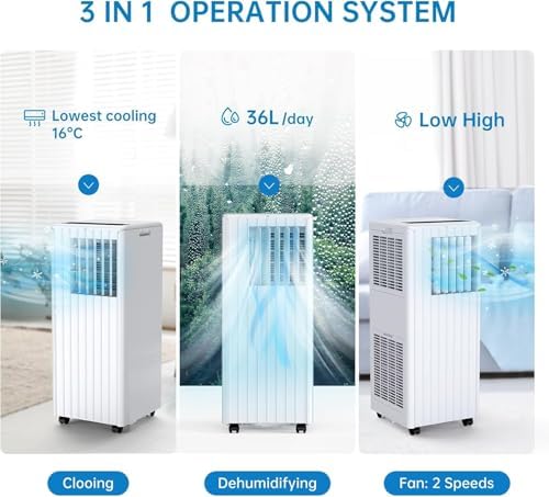 Climatiseur mobile réversible 9000-12000 BTU, commandes et écran
