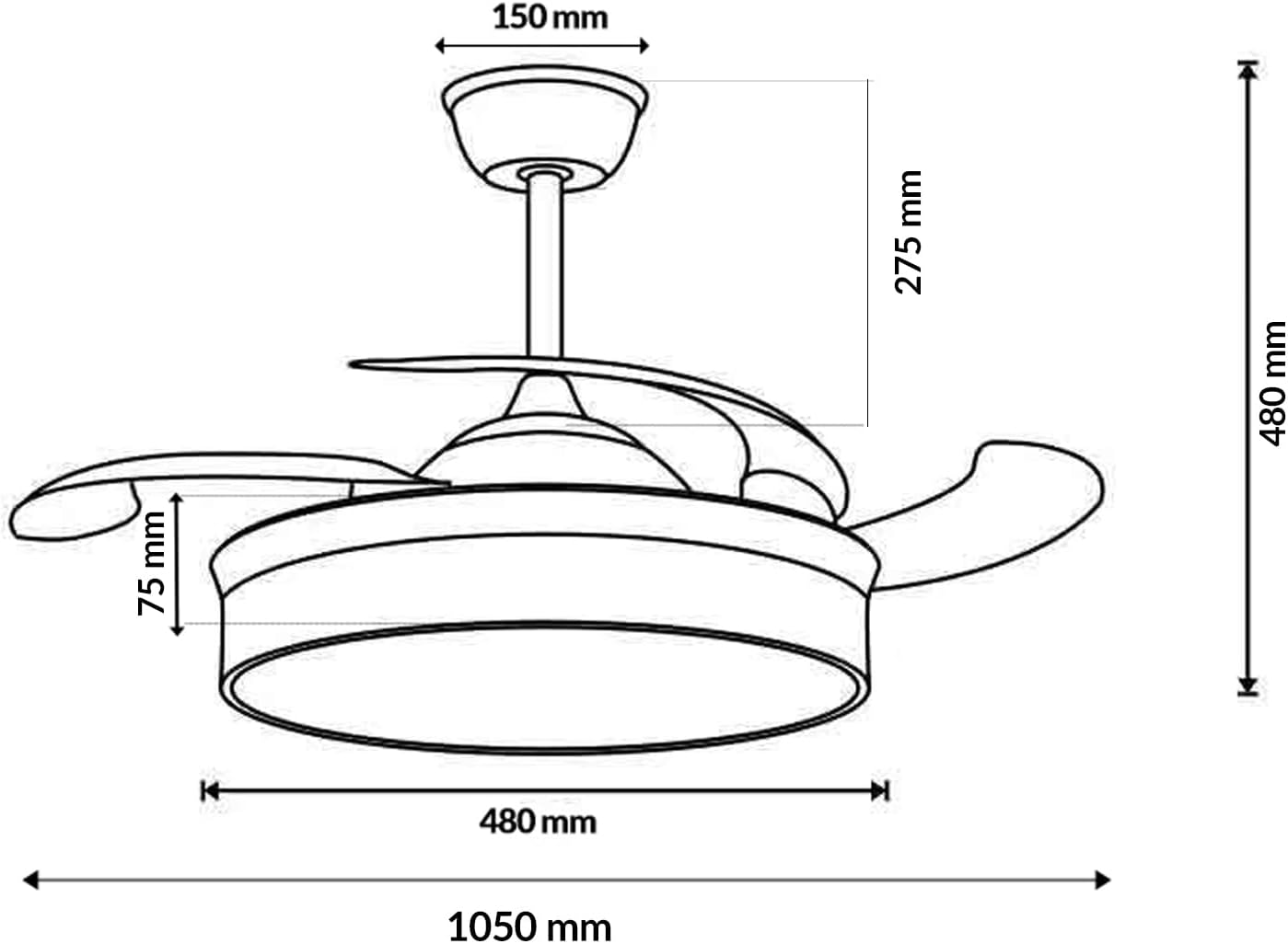 Ventilateur de plafond invisible, moteur DC silencieux 6 vitesses