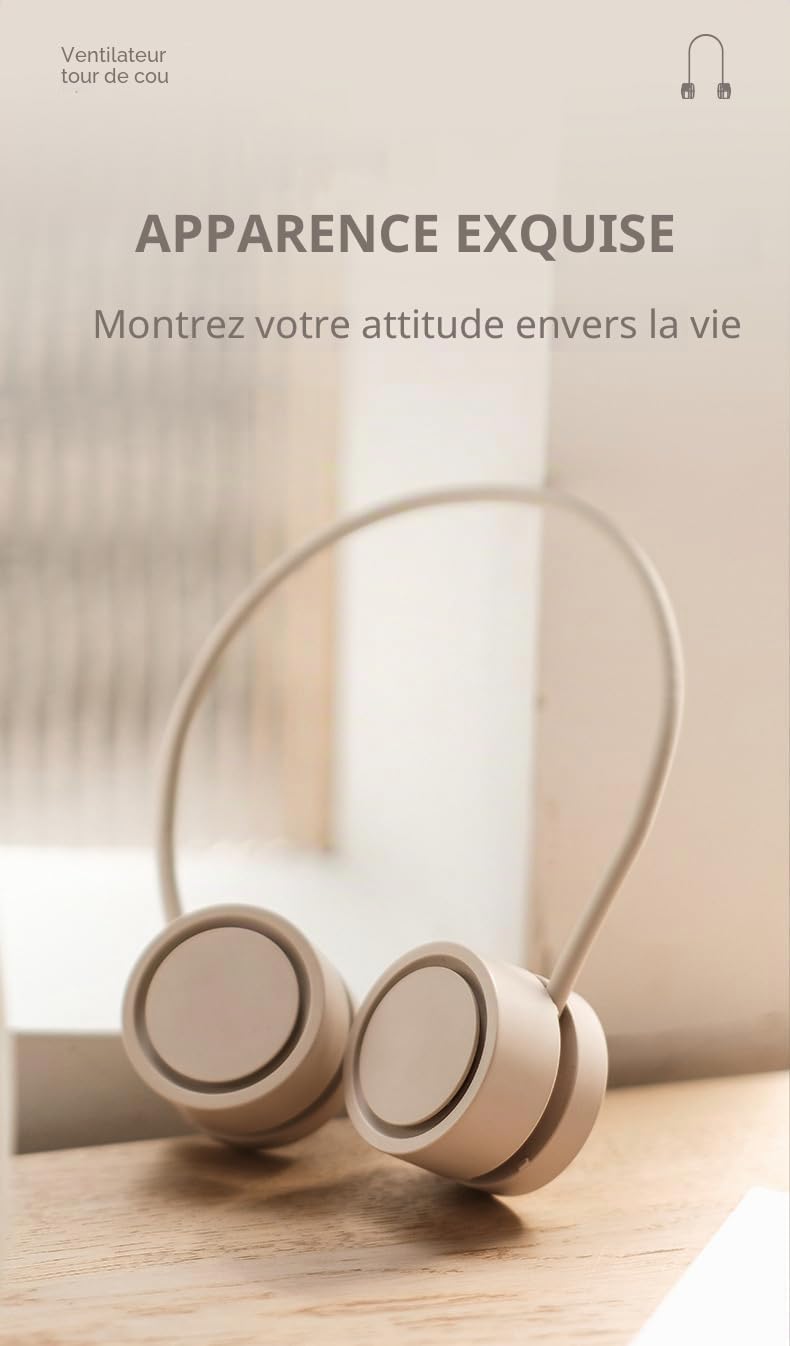 Ventilateur de cou pliable 1600mAh, léger et silencieux