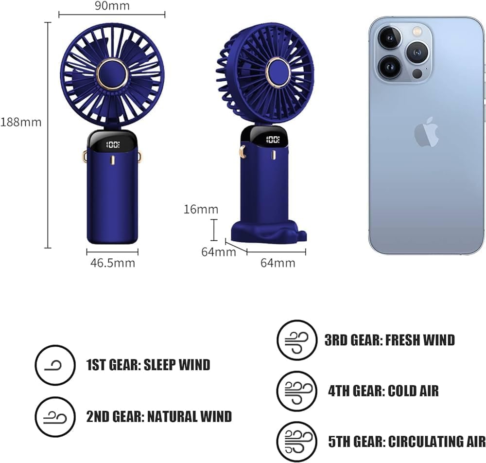 Mini ventilateur portable 5000mAh, pliable à 90 degrés