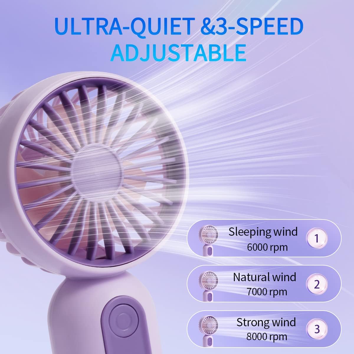 Mini ventilateur à main USB rechargeable, format de poche
