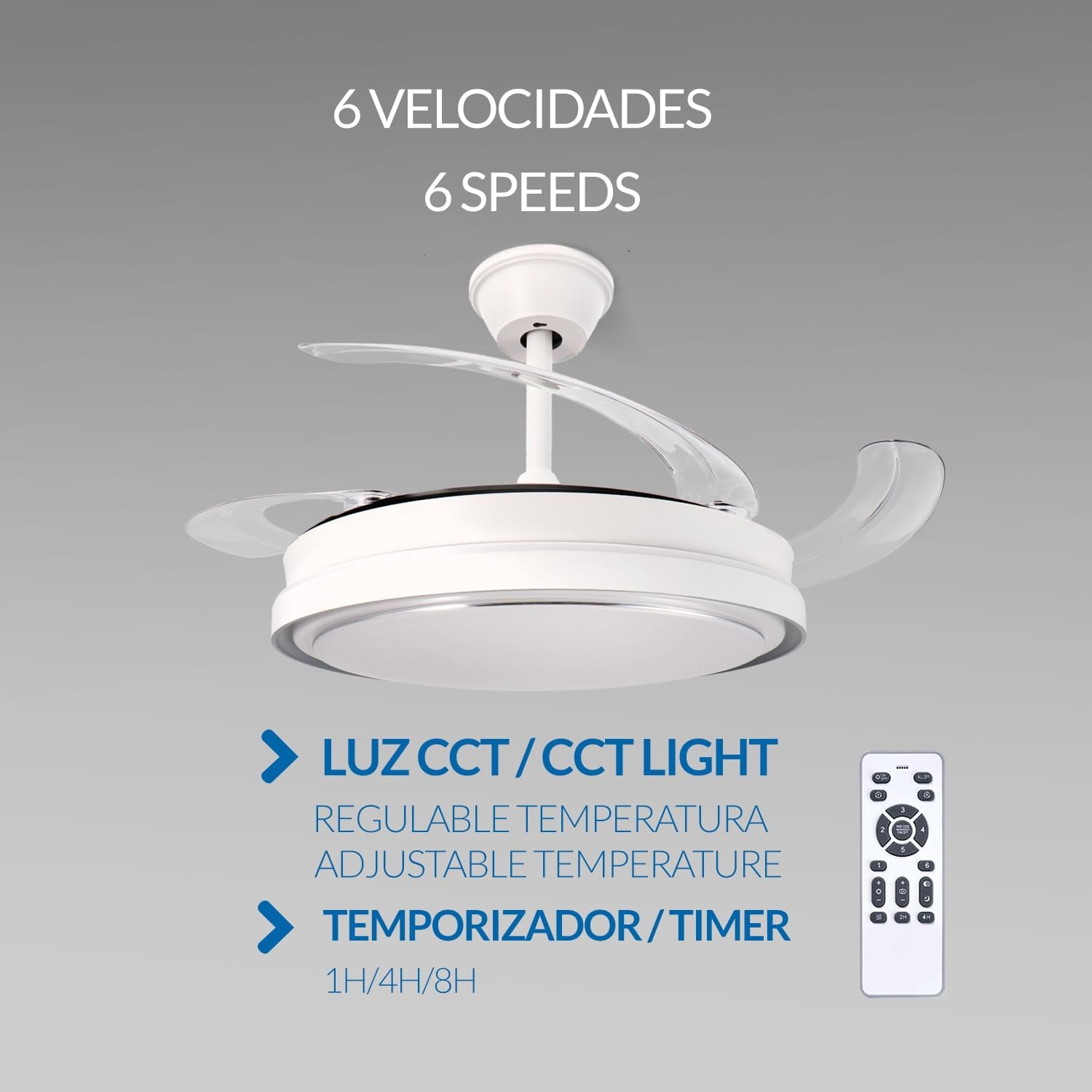 Ventilateur de plafond invisible, pilotage par application et télécommande