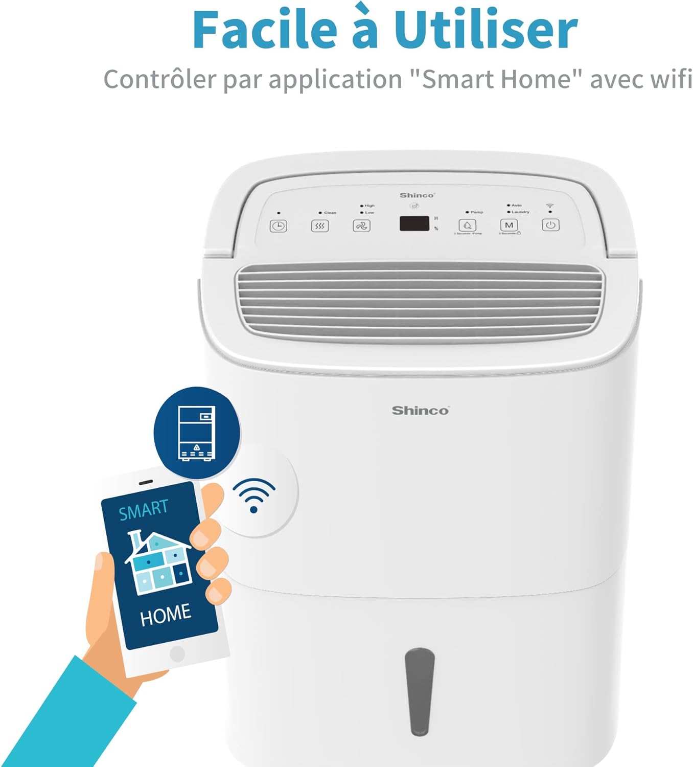 Déshumidificateur SHINCO 50 L/jour, pompe de relevage et évacuation