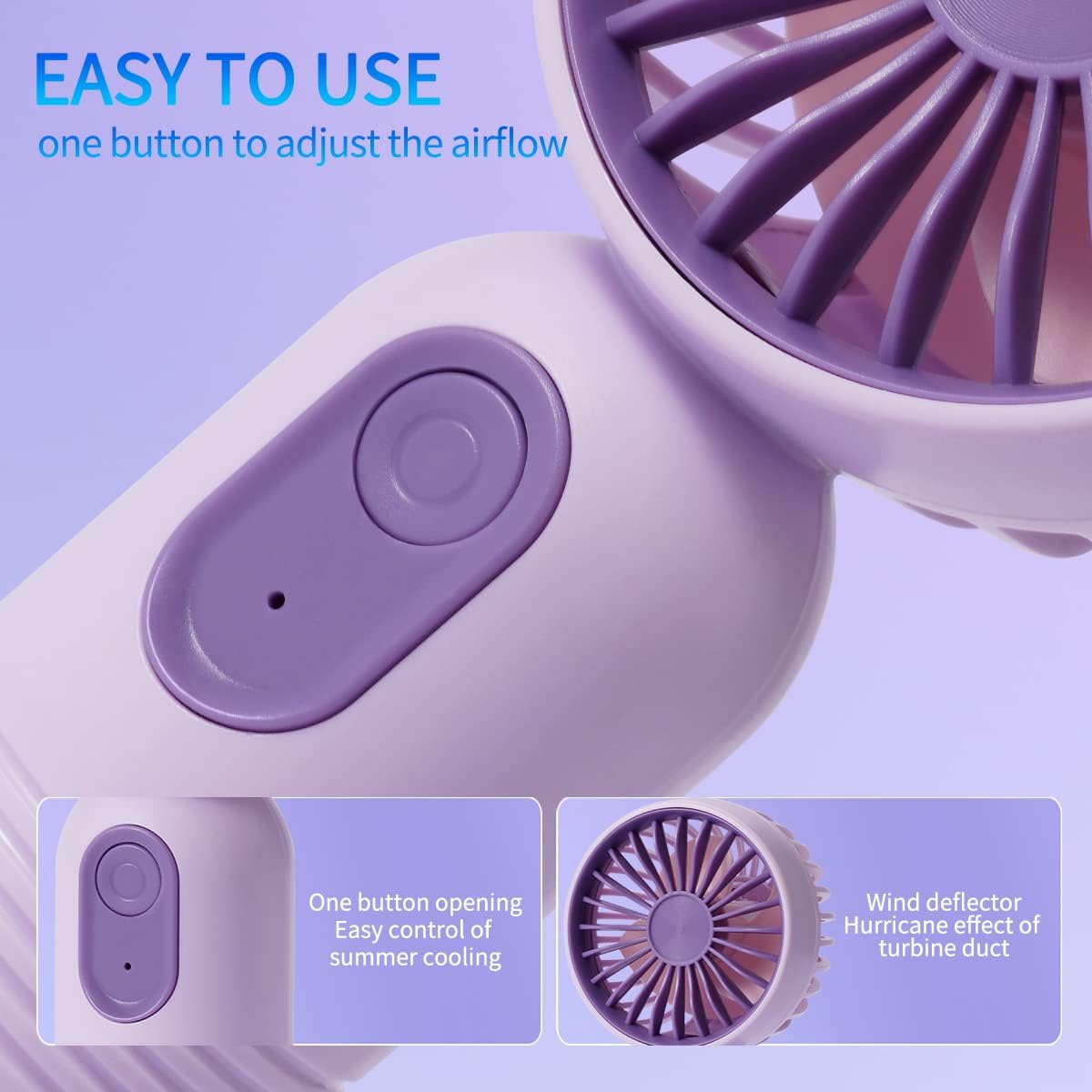 Mini ventilateur à main USB rechargeable, 3 vitesses