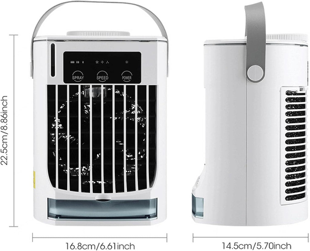 Rafraîchisseur d'air de bureau rechargeable, dimensions de l'appareil