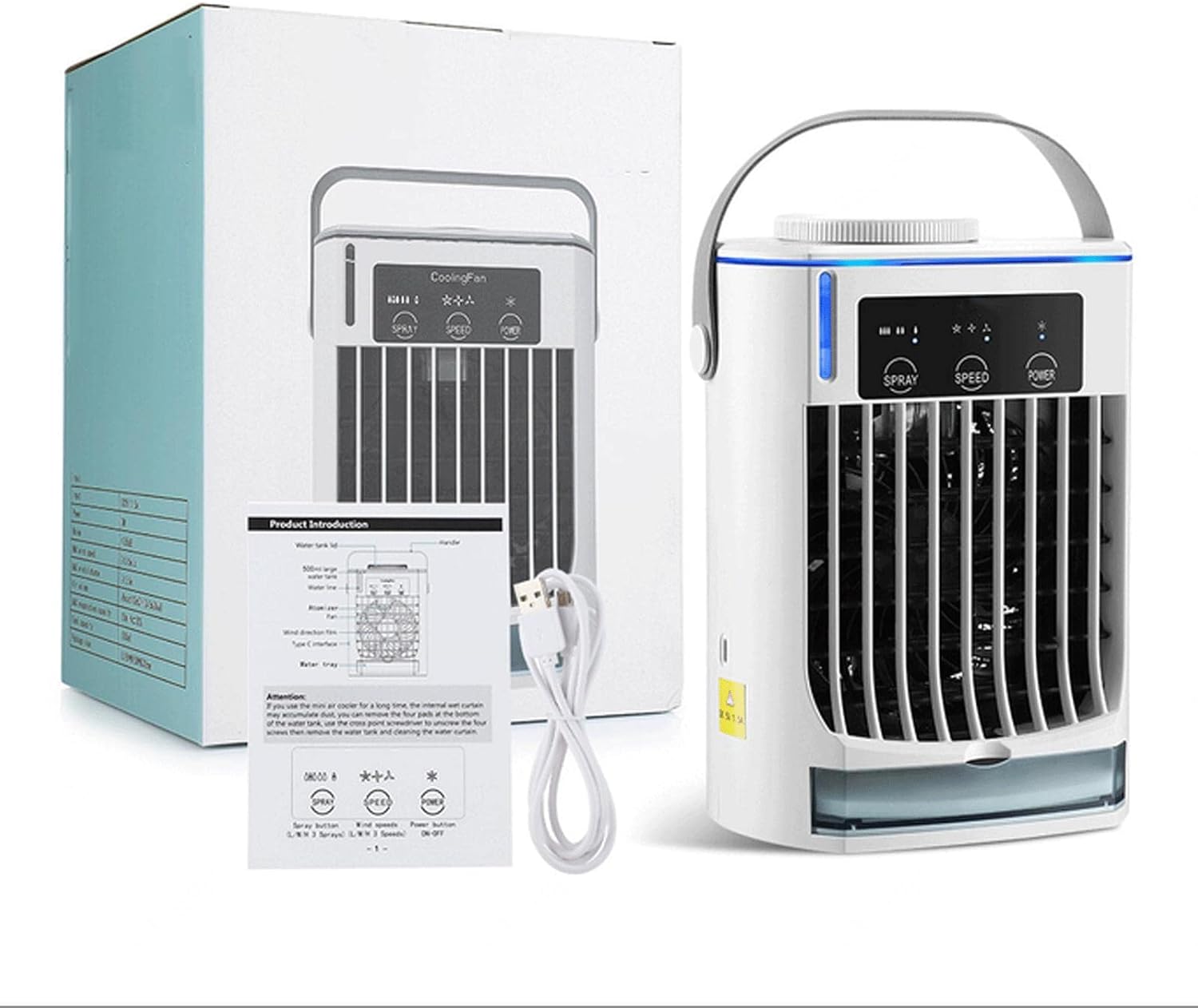 Rafraîchisseur d'air de bureau rechargeable, détail de l'appareil