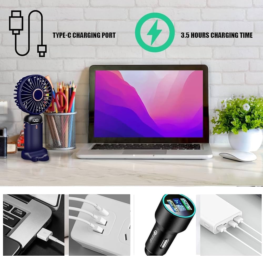 Mini ventilateur portable rechargeable 5000mAh avec écran LED