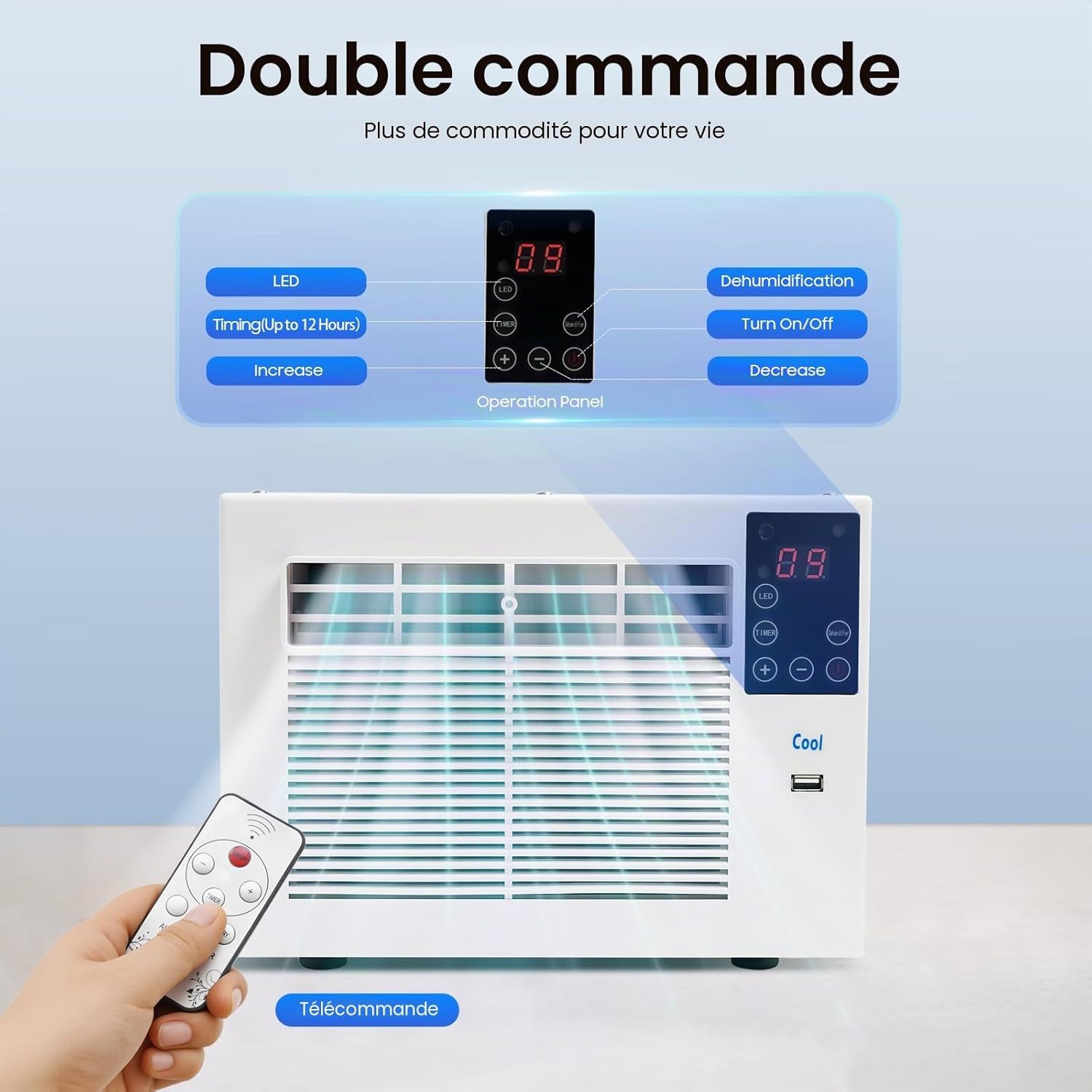 Mini climatiseur mobile 1900 BTU, format compact et nomade