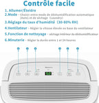 Déshumidificateur SHINCO 30 L/jour, réservoir et mode séchage linge