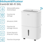 Déshumidificateur SHINCO 50 L/jour avec pompe de relevage, jusqu'à 55 m²