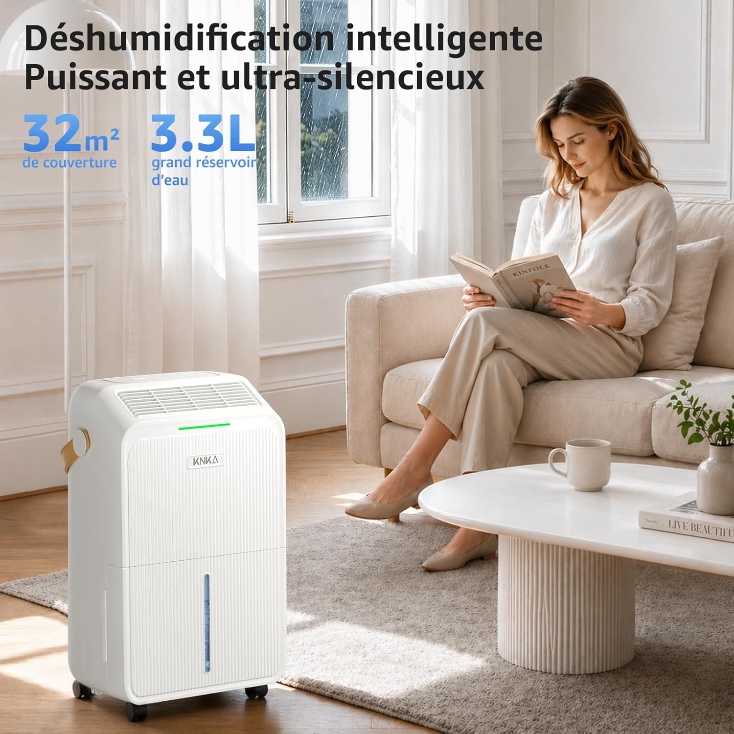Déshumidificateur 16 L/jour avec écran LED et tuyau d'évacuation continu