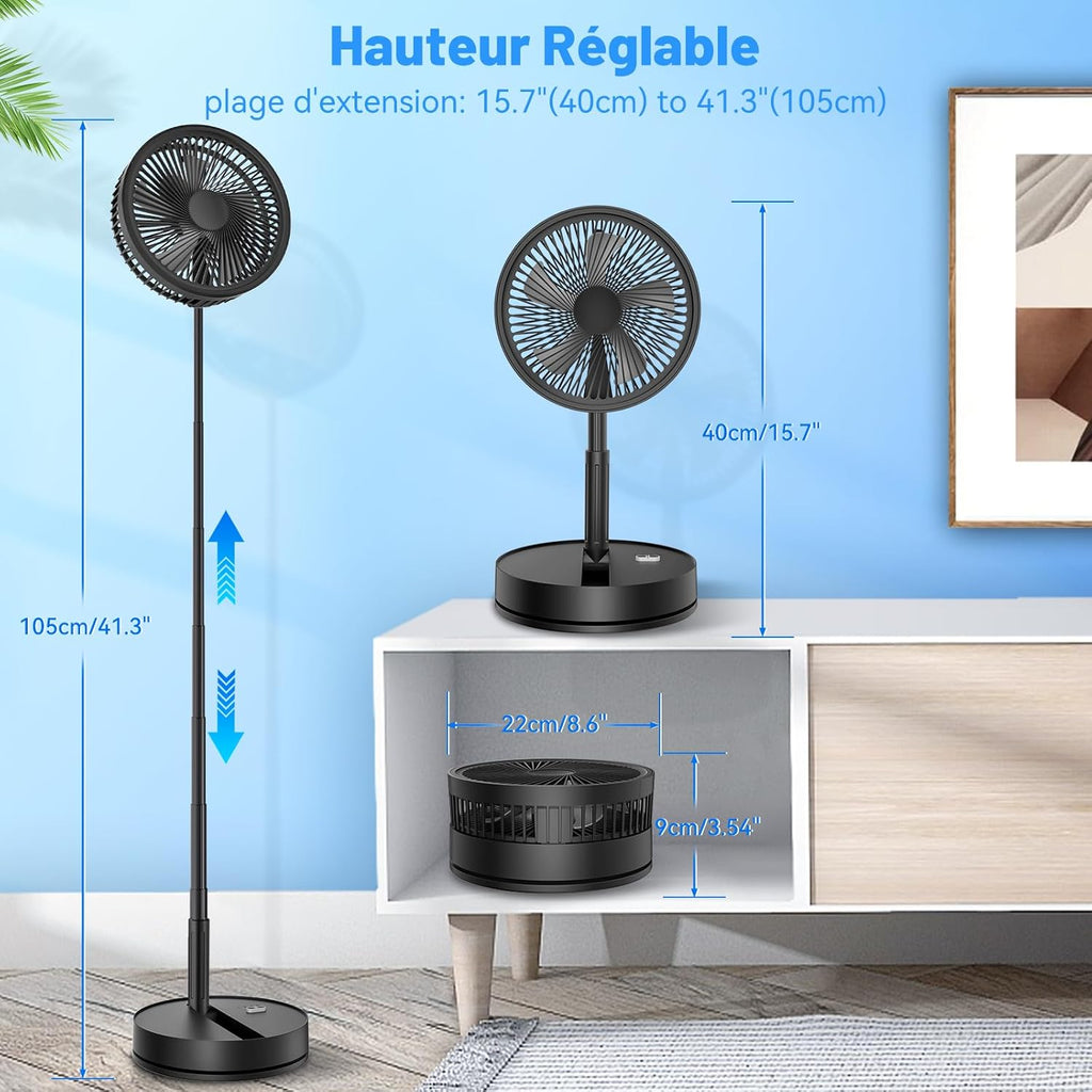 Ventilateur sur pied sans fil 10800mAh, télécommande fournie