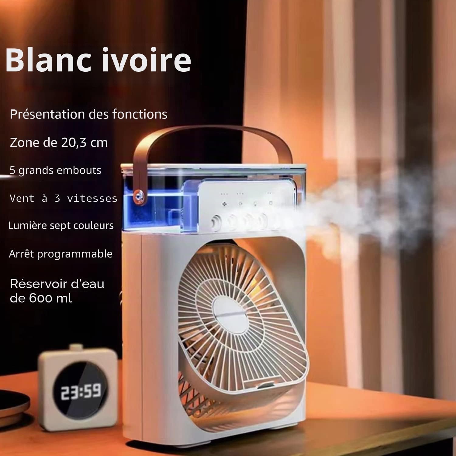 Mini rafraîchisseur d'air USB avec brumisation et veilleuse LED