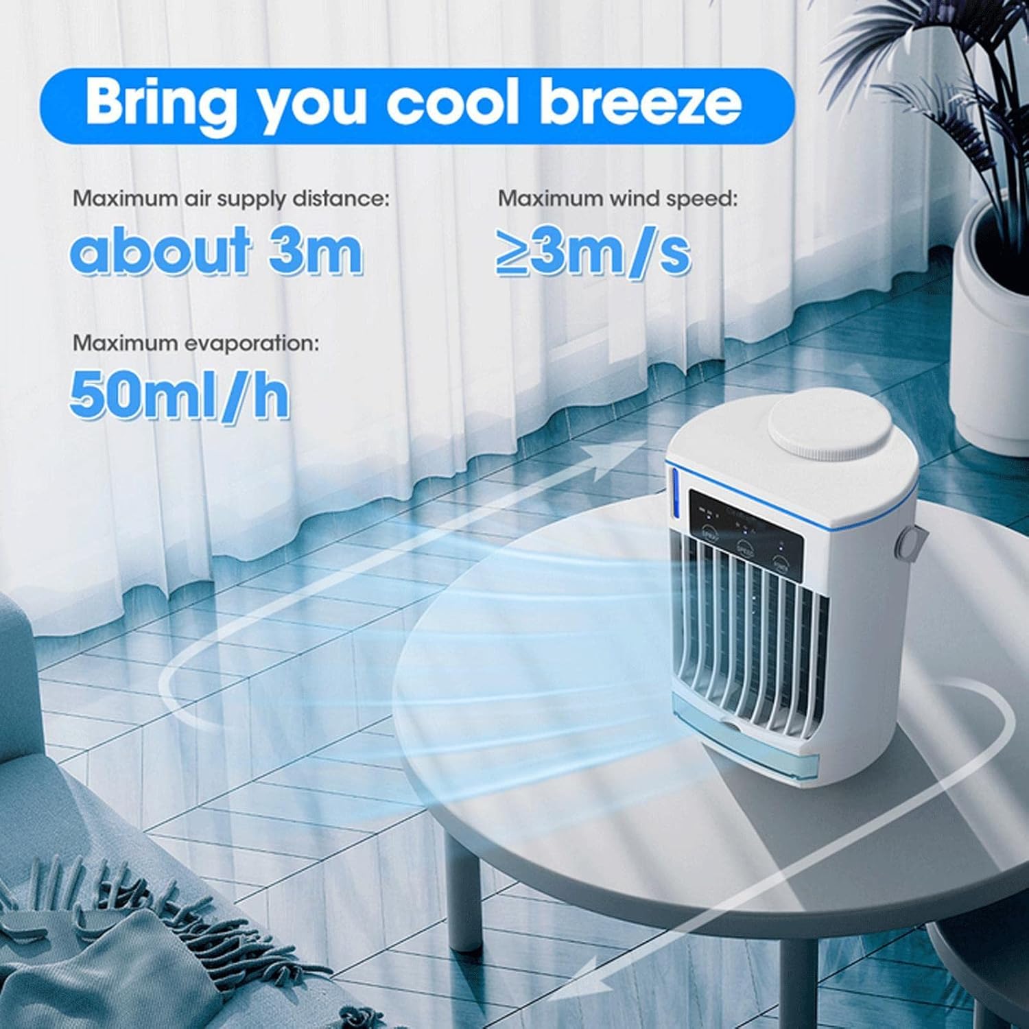 Rafraîchisseur d'air de bureau rechargeable, brumisation fine