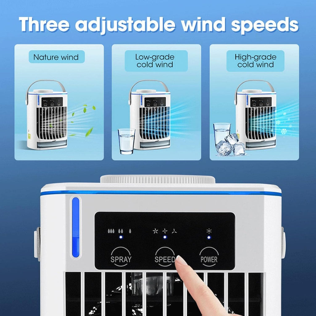 Rafraîchisseur d'air de bureau rechargeable, commandes et réservoir