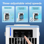 Rafraîchisseur d'air de bureau rechargeable, commandes et réservoir