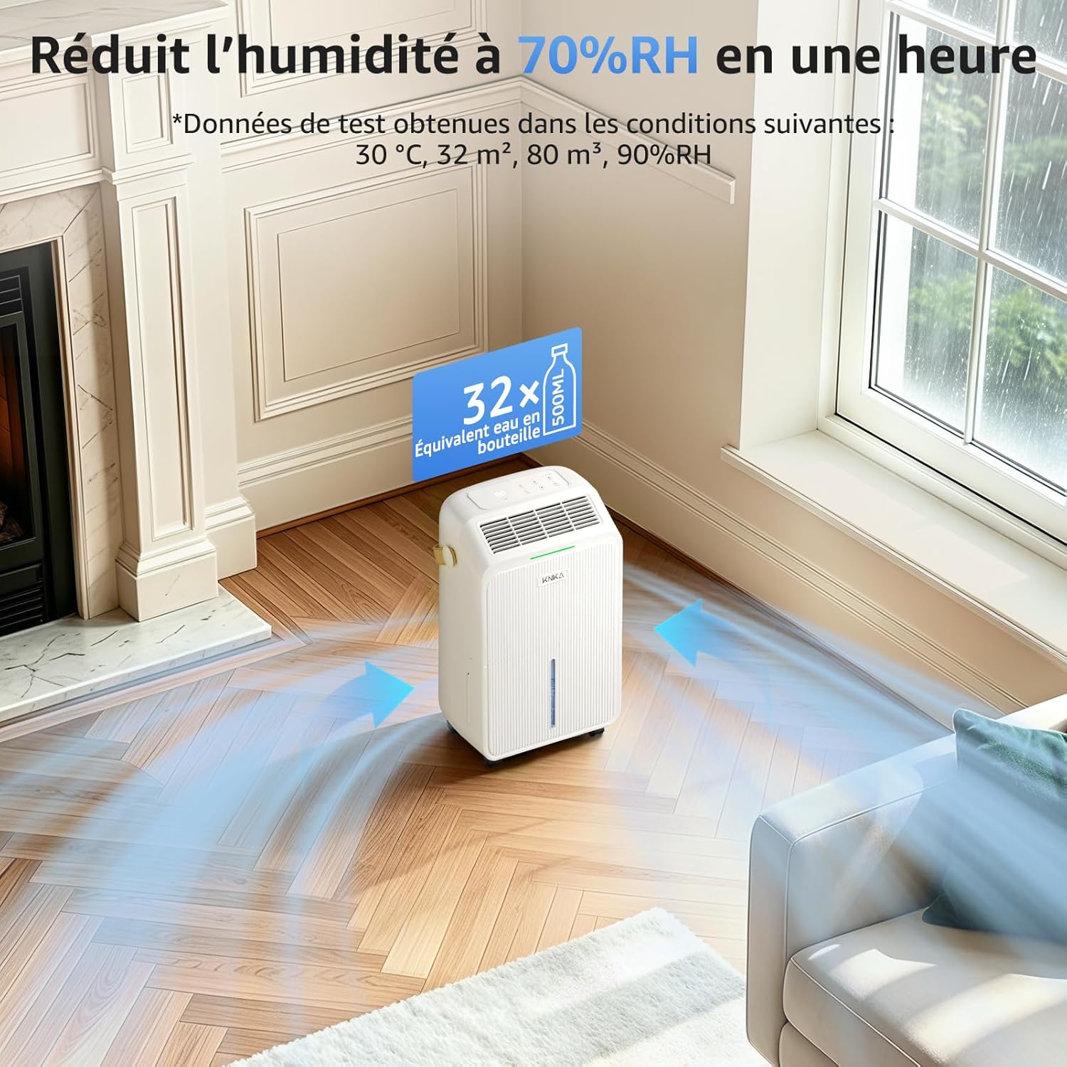 Déshumidificateur 16 L/jour, réservoir et évacuation continue 1,2 m
