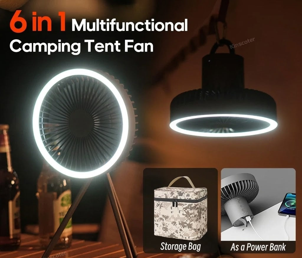 Ventilateur de camping rechargeable 10000mAh avec lampe LED