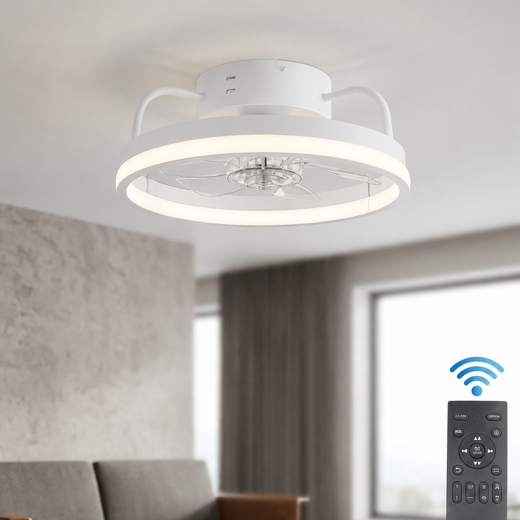 Ventilateur de plafond 55 W avec lumière LED et télécommande, 34 cm