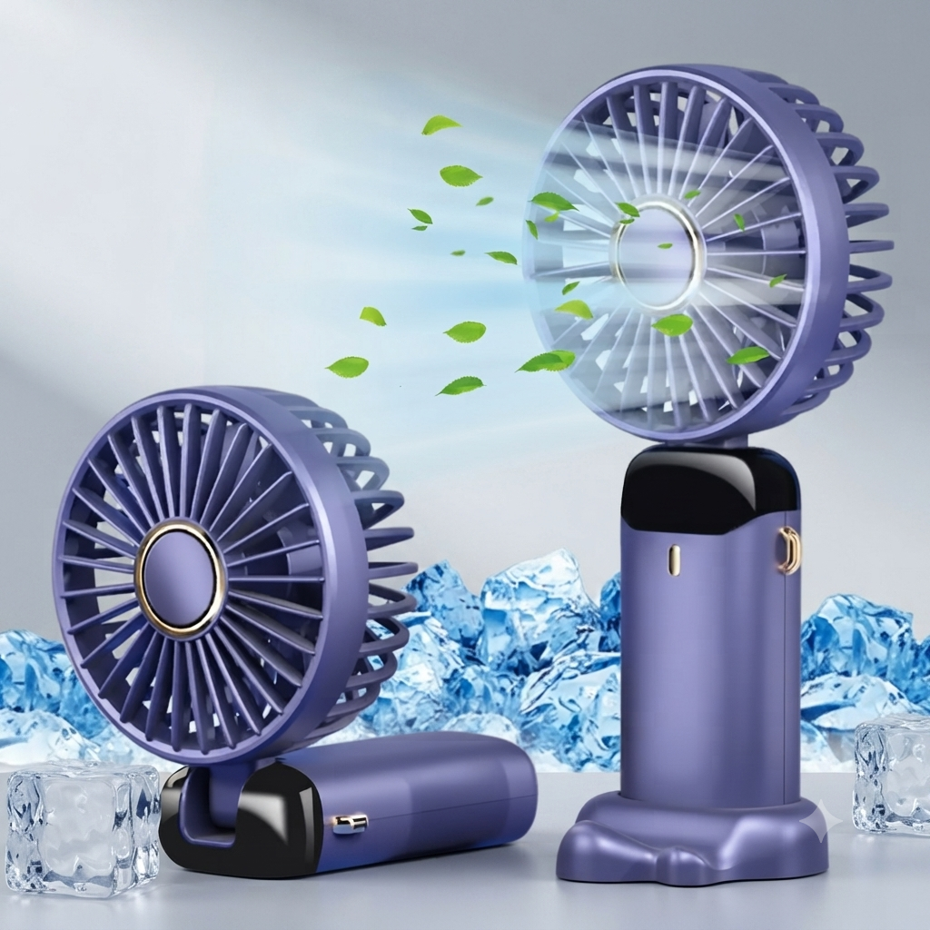 Mini ventilateur portable rechargeable 5000mAh, 5 vitesses, écran LED