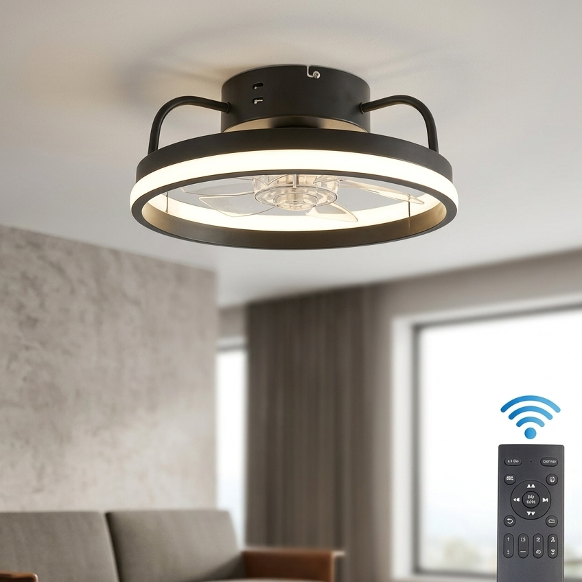 Ventilateur de plafond 55 W avec lumière LED et télécommande, 34 cm