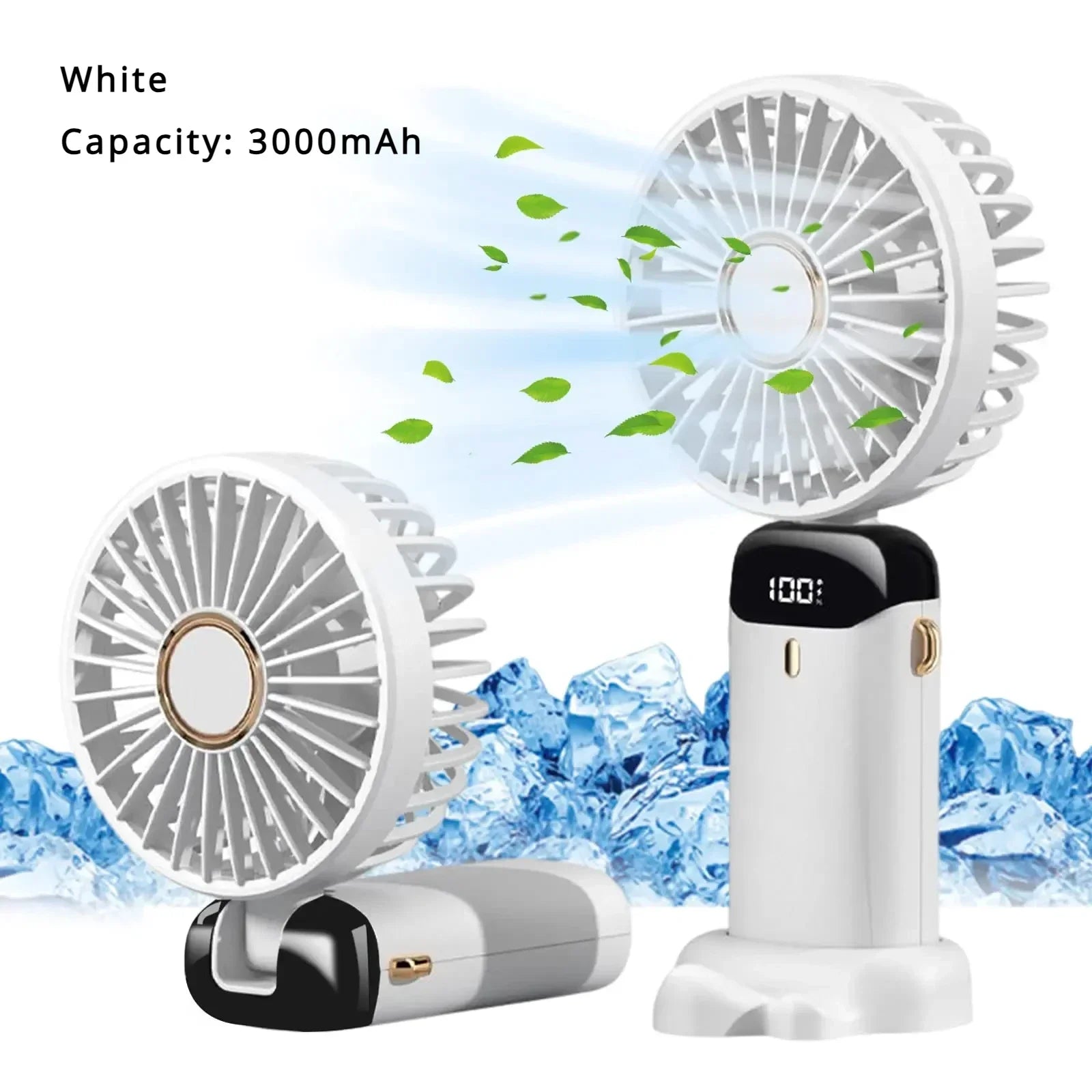 Mini ventilateur portable rechargeable 5000mAh, 5 vitesses, écran LED