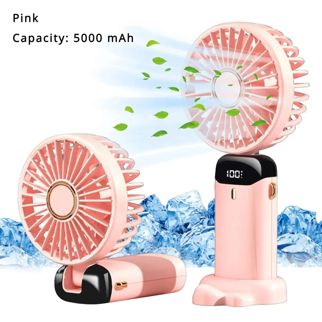 Mini ventilateur portable rechargeable 5000mAh, 5 vitesses, écran LED