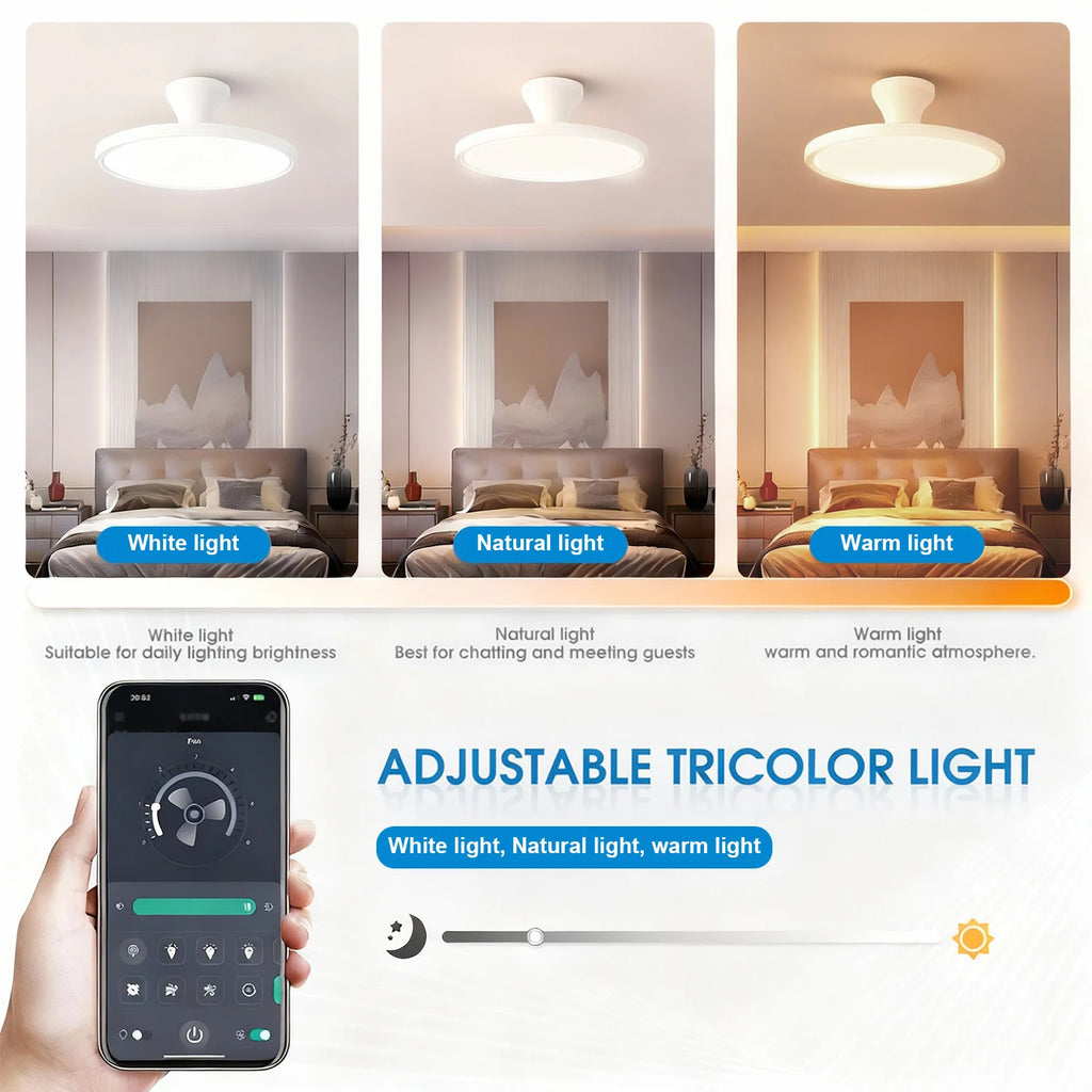 Ventilateur de plafond invisible avec lumière LED et moteur DC