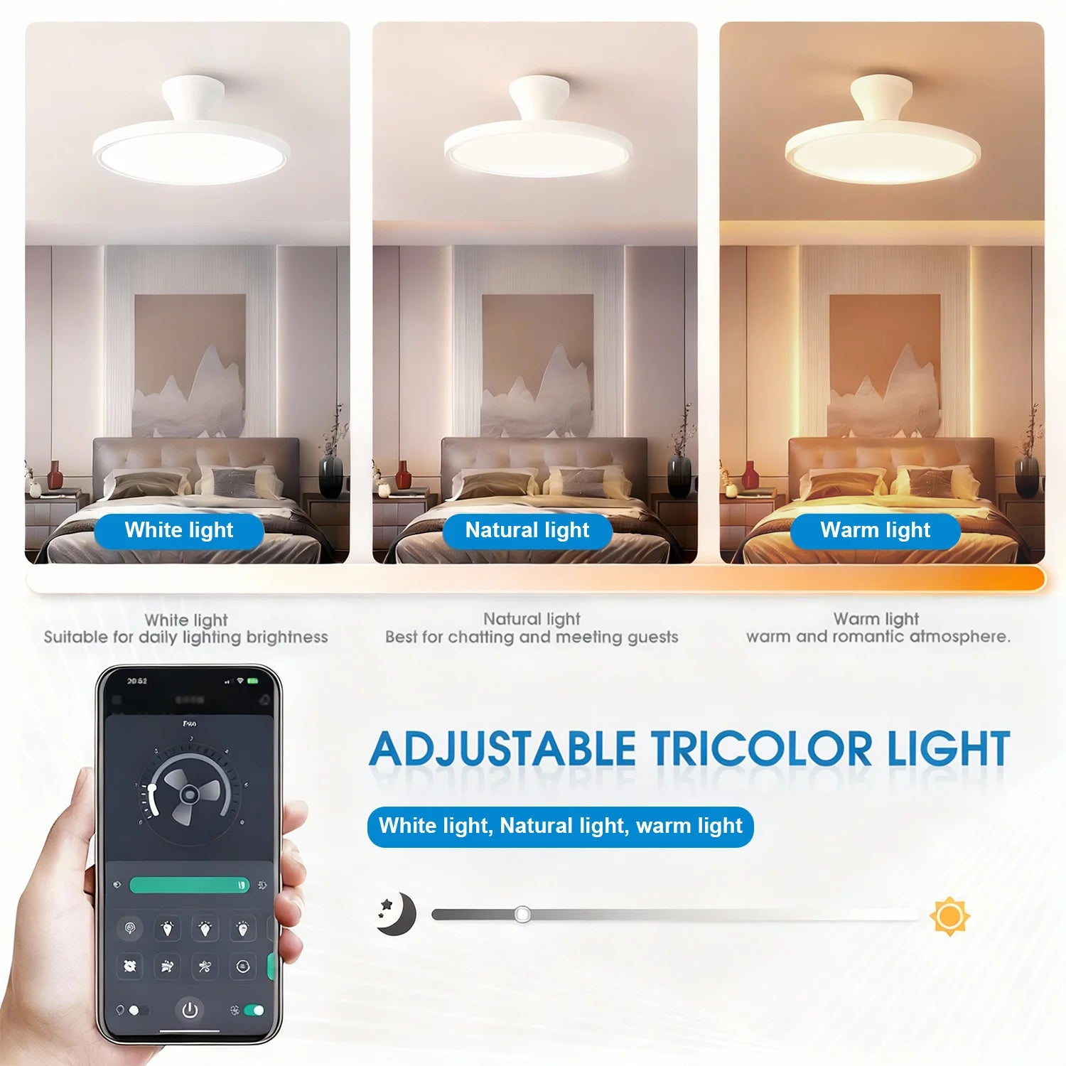 Ventilateur de plafond invisible avec lumière LED et moteur DC