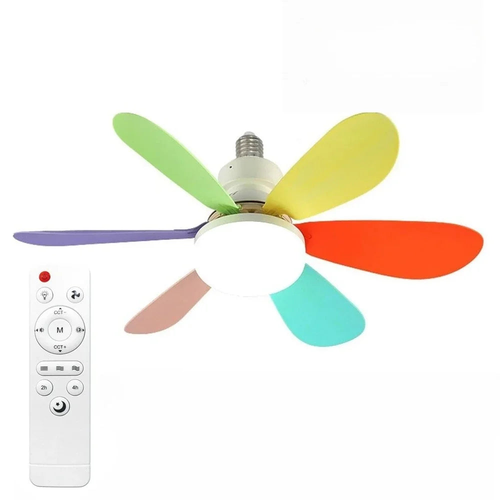 Ventilateur de plafond LED E27 avec télécommande, 3 teintes et variateur