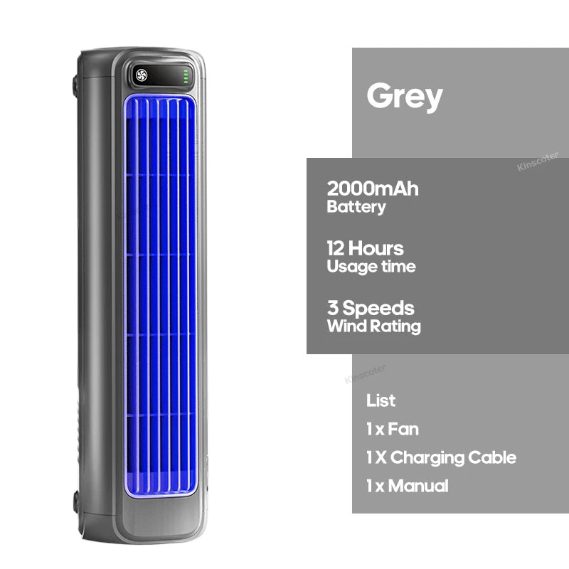 Ventilateur colonne portable silencieux 2000mAh, 3 vitesses