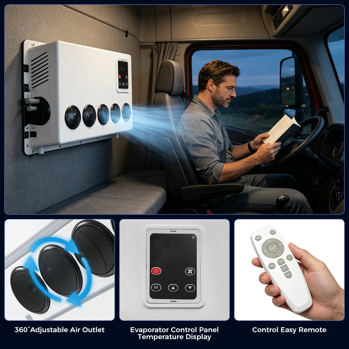 Climatiseur split installé dans une cabine de camion