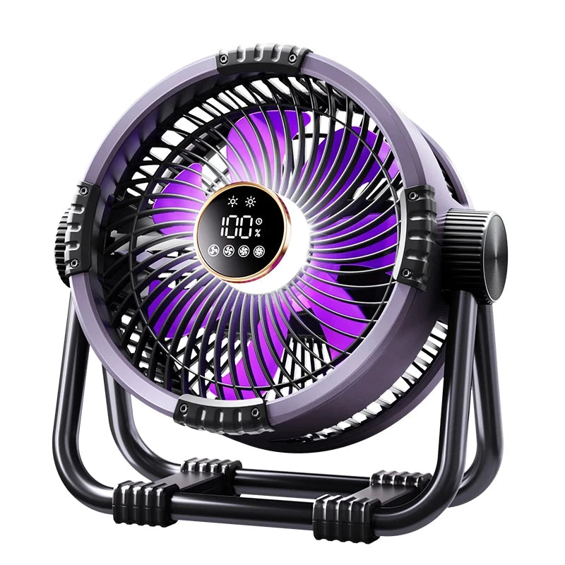 Ventilateur de camping multifonction avec lampe LED et batterie externe