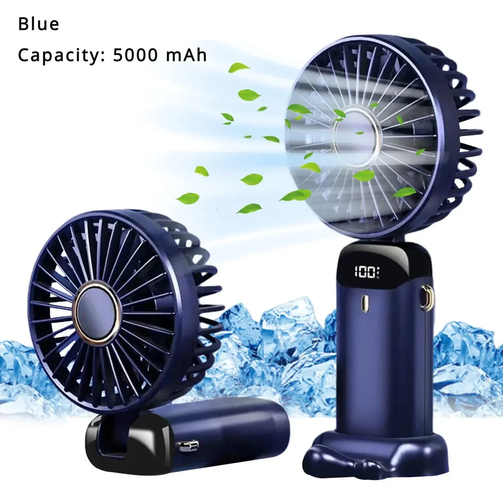 Mini ventilateur portable rechargeable 5000mAh, 5 vitesses, écran LED