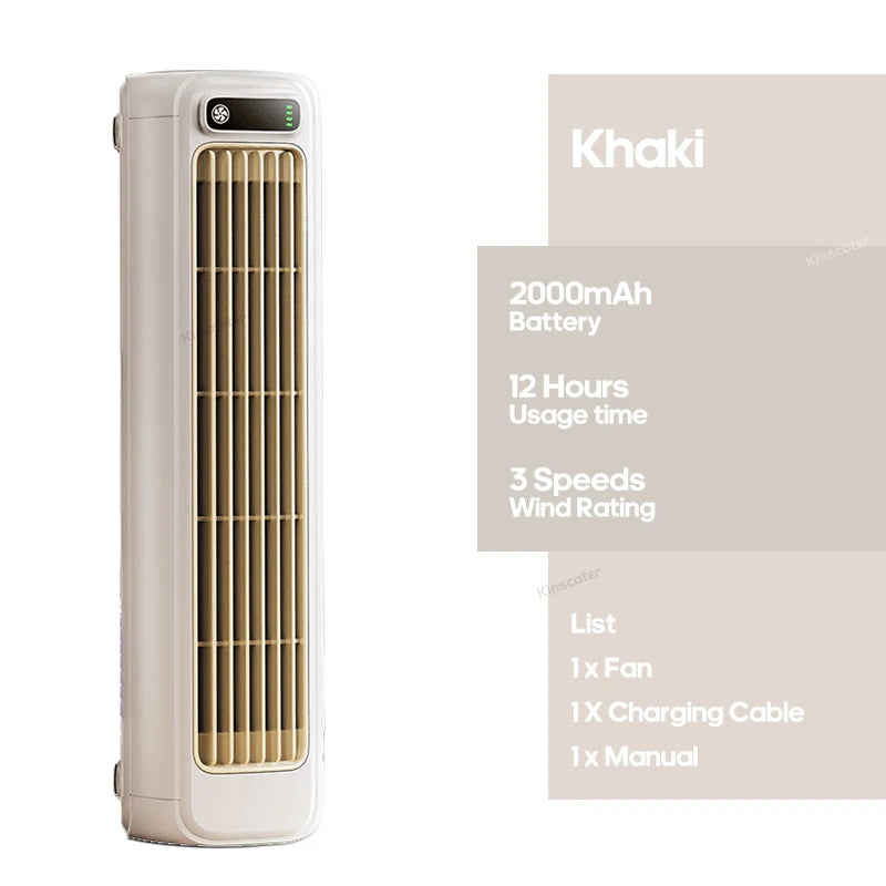 Ventilateur colonne portable silencieux 2000mAh, 3 vitesses