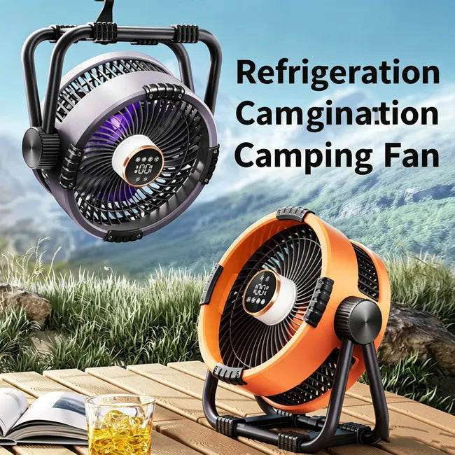 Ventilateur de camping multifonction avec lampe LED et batterie externe